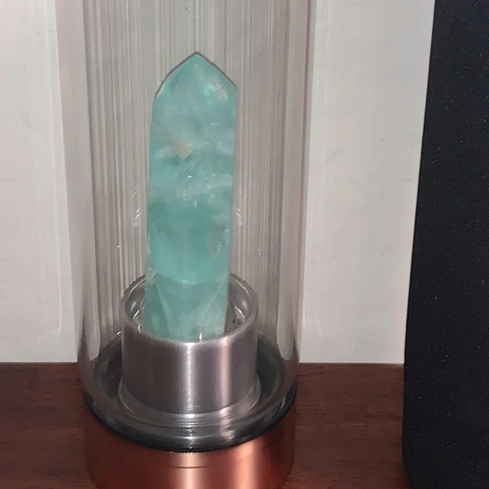 GYPSY SOUL AQUAMARINE QUARTZ BRAND NEW GLASS WATER BOTTLE WITH SLEEVE - Picture 5 of 10